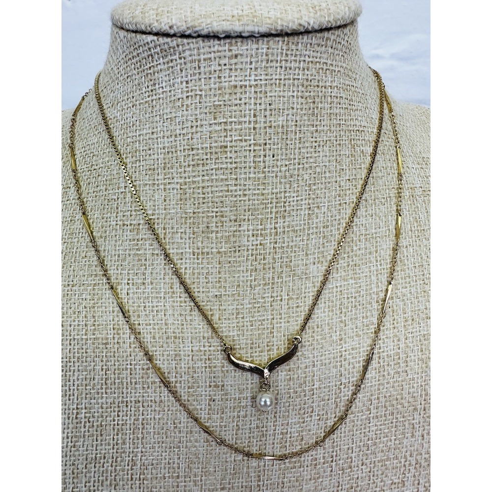 Lot 2 Necklaces Monet & Napier Gold Tone & Faux Pearl Drop Gold Tone‎ Necklace